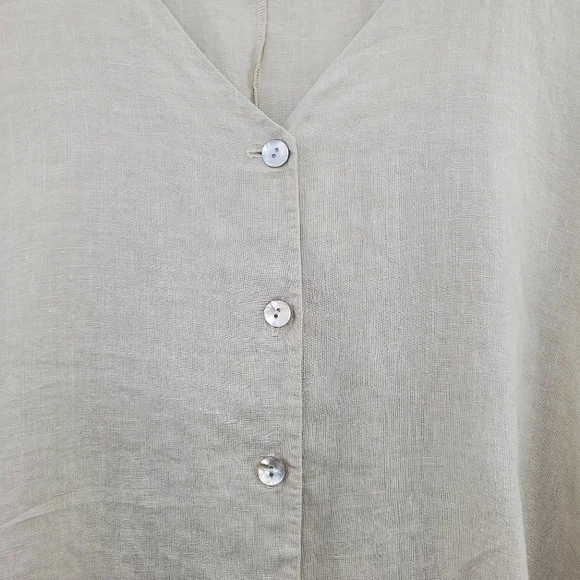 Bryn Walker Linen Tunic Top Button Down Neutral Lagenlook Oversized Minimal - Picture 3 of 9